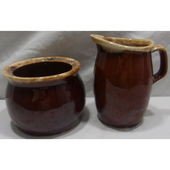 Vintage Hull Oven Proof U.S.A. Brown/Cream Pottery Sugar & Creamer 4" - Picture 1 of 10